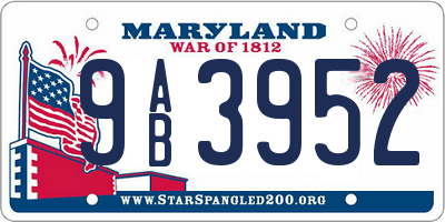 MD license plate 9AB3952
