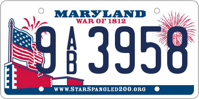 MD license plate 9AB3958
