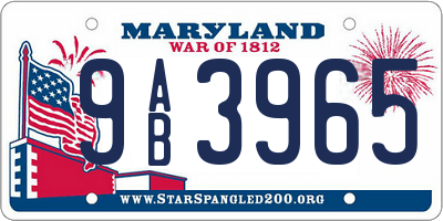 MD license plate 9AB3965