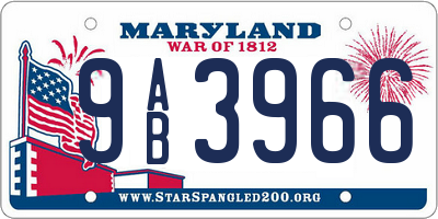 MD license plate 9AB3966