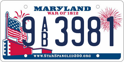 MD license plate 9AB3981
