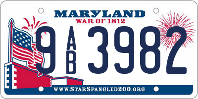 MD license plate 9AB3982