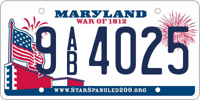 MD license plate 9AB4025