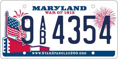 MD license plate 9AB4354