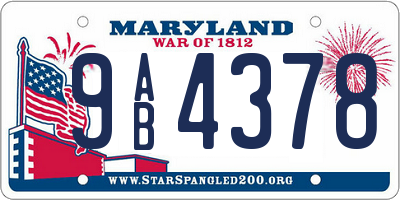 MD license plate 9AB4378