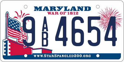 MD license plate 9AB4654