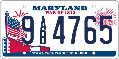 MD license plate 9AB4765