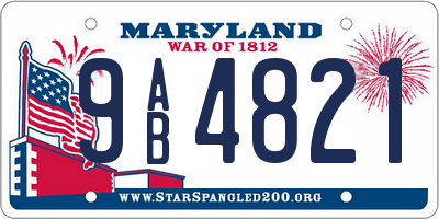MD license plate 9AB4821
