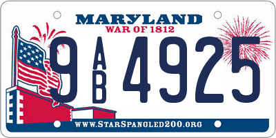 MD license plate 9AB4925