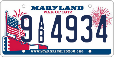 MD license plate 9AB4934