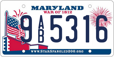 MD license plate 9AB5316