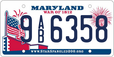 MD license plate 9AB6358