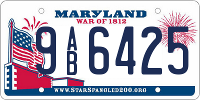 MD license plate 9AB6425