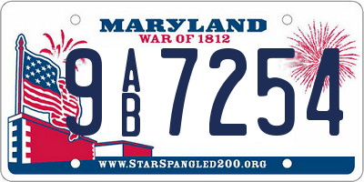 MD license plate 9AB7254
