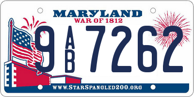 MD license plate 9AB7262