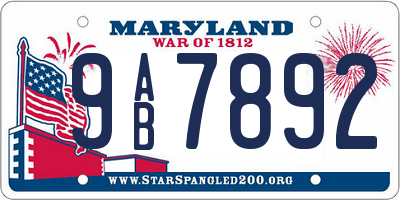 MD license plate 9AB7892
