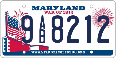 MD license plate 9AB8212