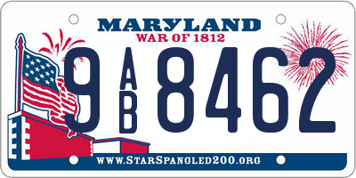 MD license plate 9AB8462