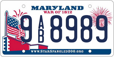MD license plate 9AB8989