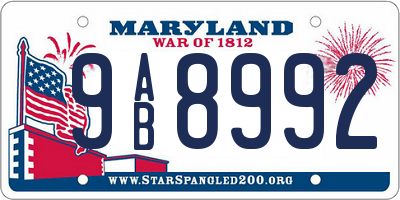 MD license plate 9AB8992