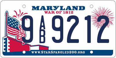 MD license plate 9AB9212