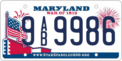 MD license plate 9AB9986