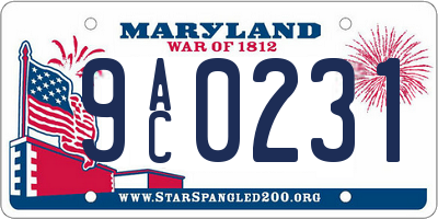 MD license plate 9AC0231