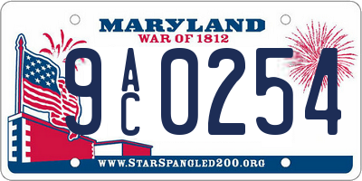 MD license plate 9AC0254