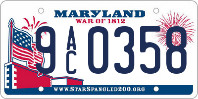 MD license plate 9AC0358