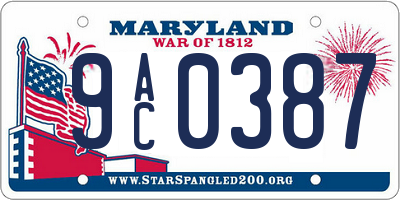 MD license plate 9AC0387