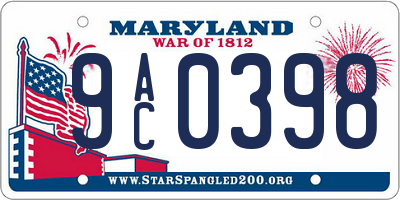 MD license plate 9AC0398