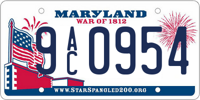 MD license plate 9AC0954