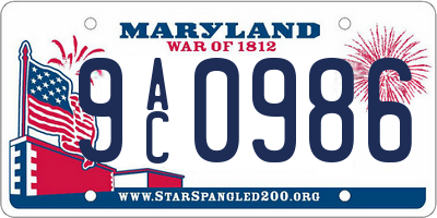 MD license plate 9AC0986