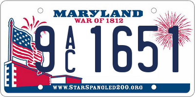 MD license plate 9AC1651