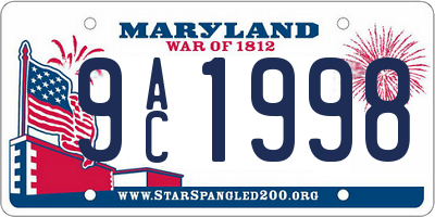 MD license plate 9AC1998