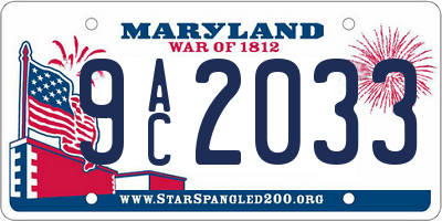 MD license plate 9AC2033