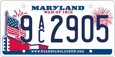 MD license plate 9AC2905