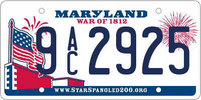 MD license plate 9AC2925