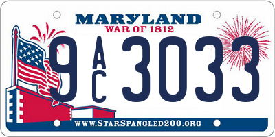 MD license plate 9AC3033