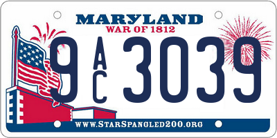 MD license plate 9AC3039