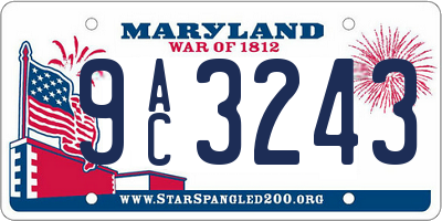 MD license plate 9AC3243