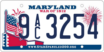 MD license plate 9AC3254