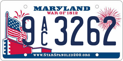 MD license plate 9AC3262