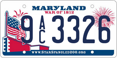 MD license plate 9AC3326