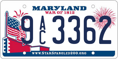 MD license plate 9AC3362