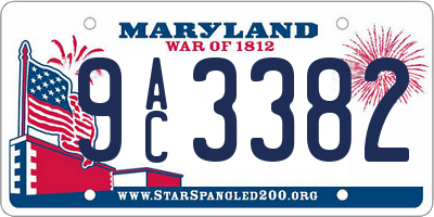 MD license plate 9AC3382