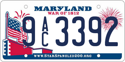 MD license plate 9AC3392