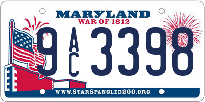 MD license plate 9AC3398