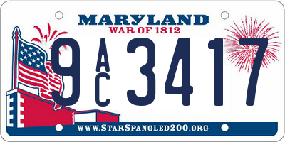 MD license plate 9AC3417