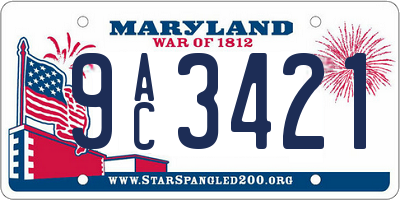 MD license plate 9AC3421